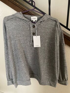 ANDREE BY UNIT Heather Gray Hooded Henley with Button Placket